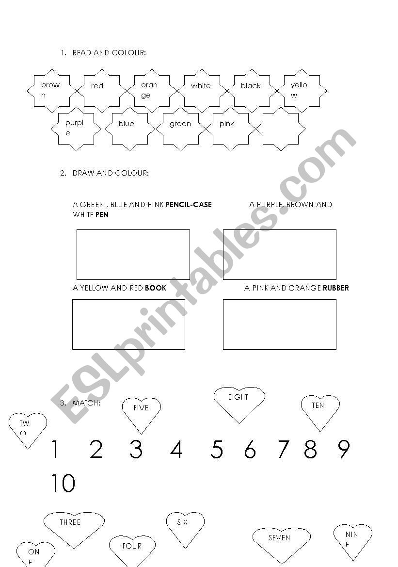 colours and numbers worksheet