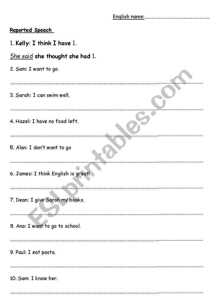reported speech present simple exercises pdf