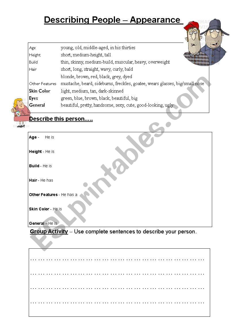 Describing Appearances worksheet