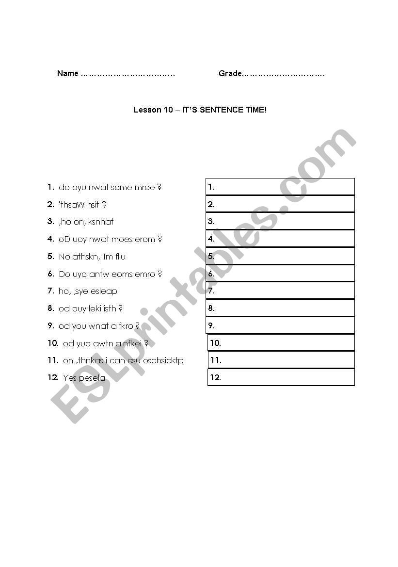 Sentence time! worksheet