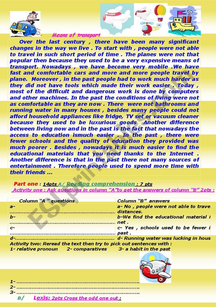 Means of transport worksheet