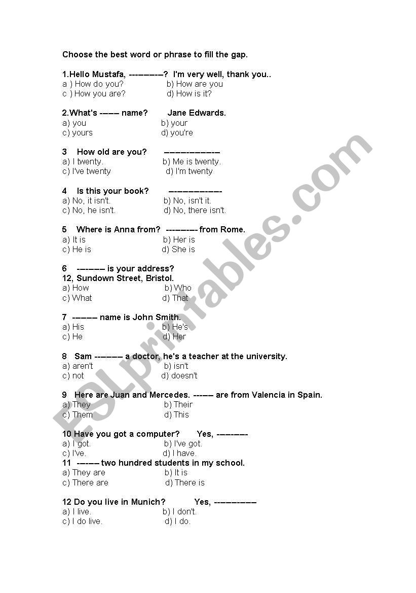 Quiz worksheet