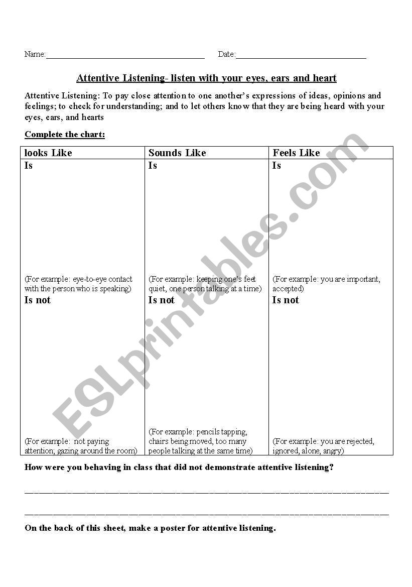 Attentive Listening Worksheet worksheet