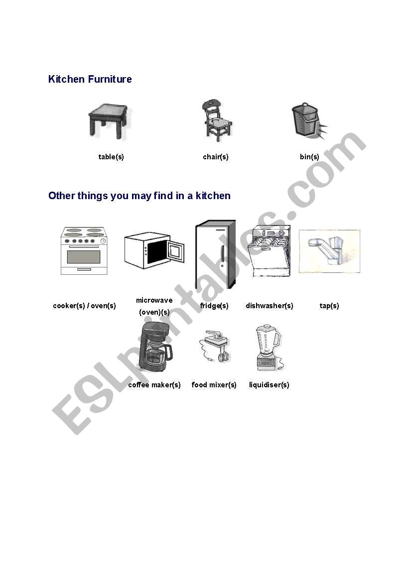 Kitchen Furniture worksheet