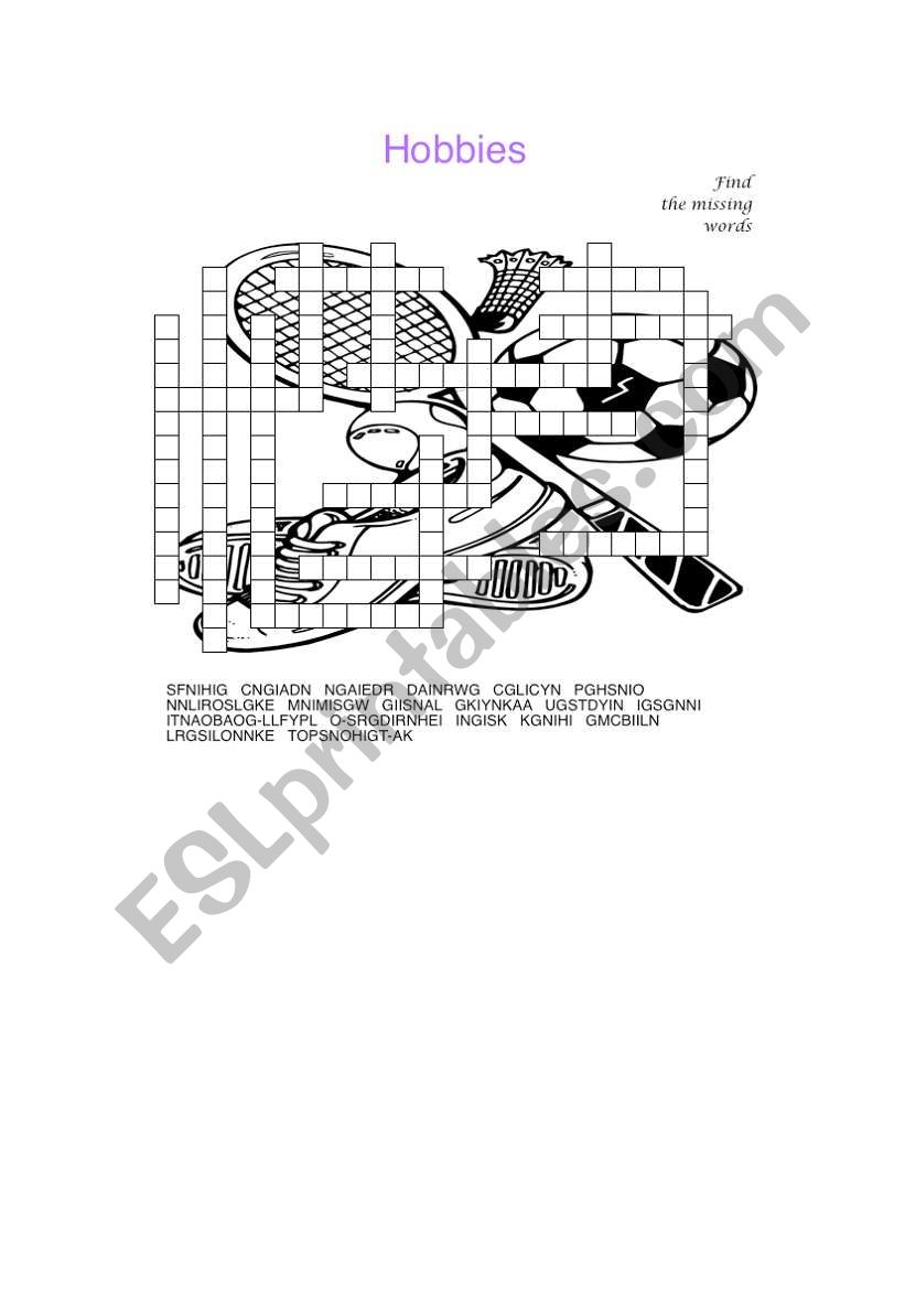 Hobbies Scrambled crossword worksheet