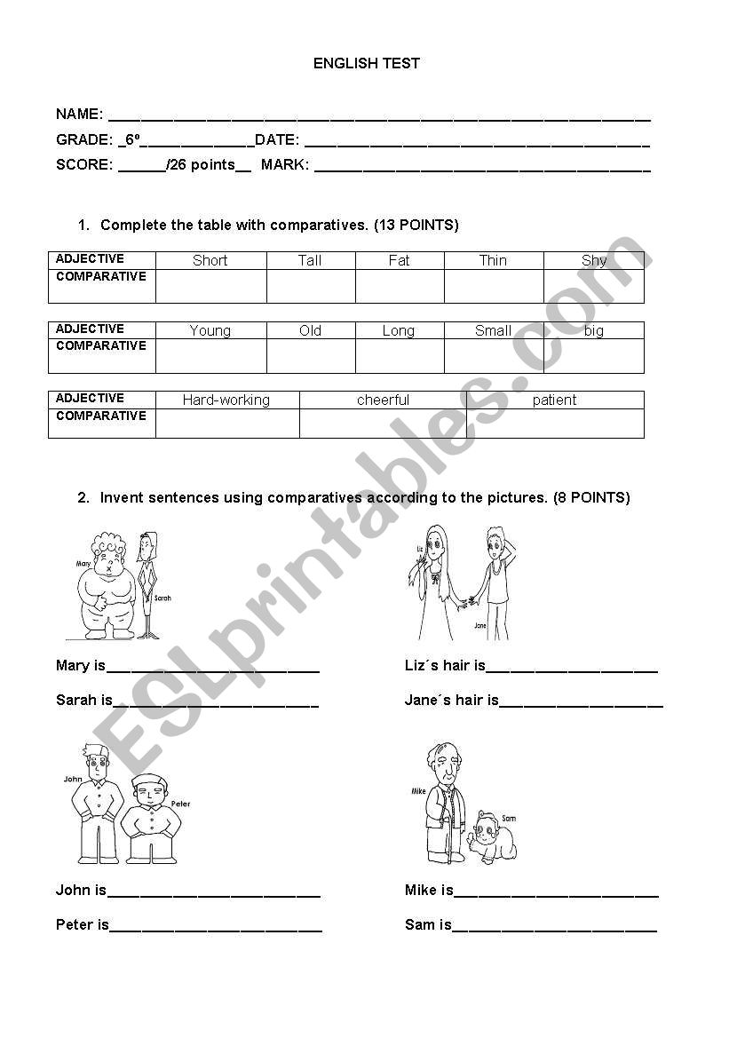 comparatives worksheet