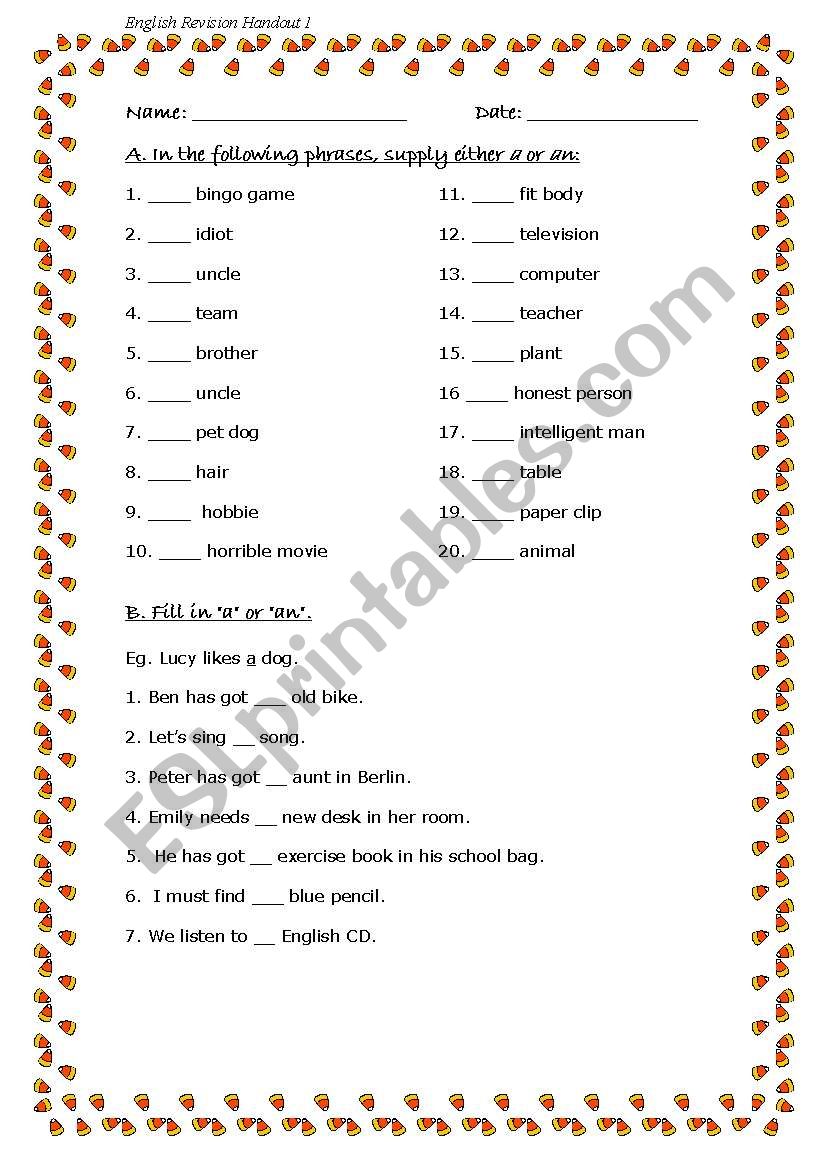 a/an worksheet