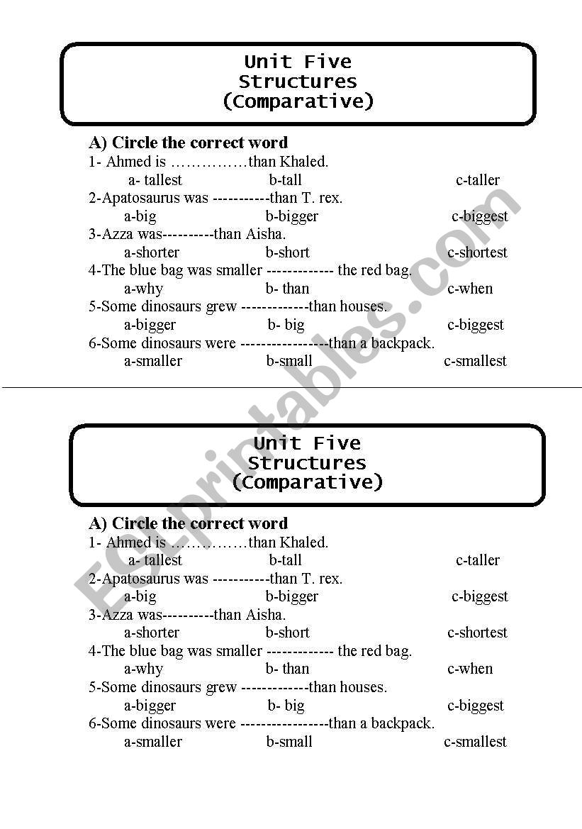 comparative worksheet