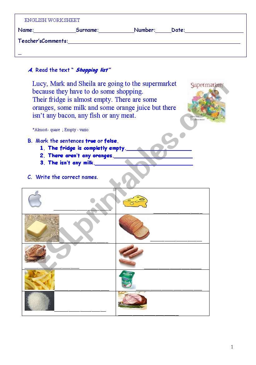 Food worksheet