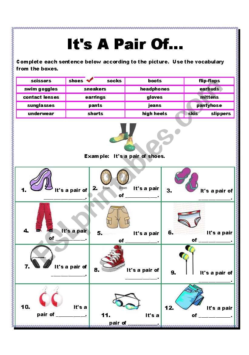 It S A Pair Of Accessories Vocabulary 2 Pages Esl Worksheet By Zoemorosini