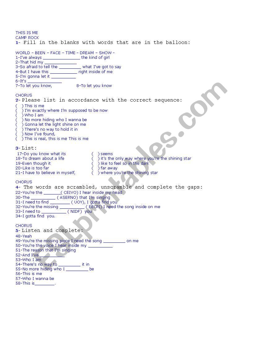 Music worksheet