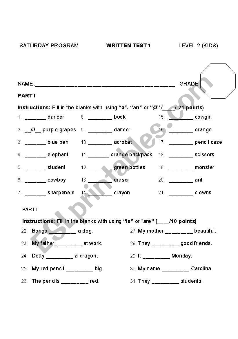 Children Level 2 Test worksheet