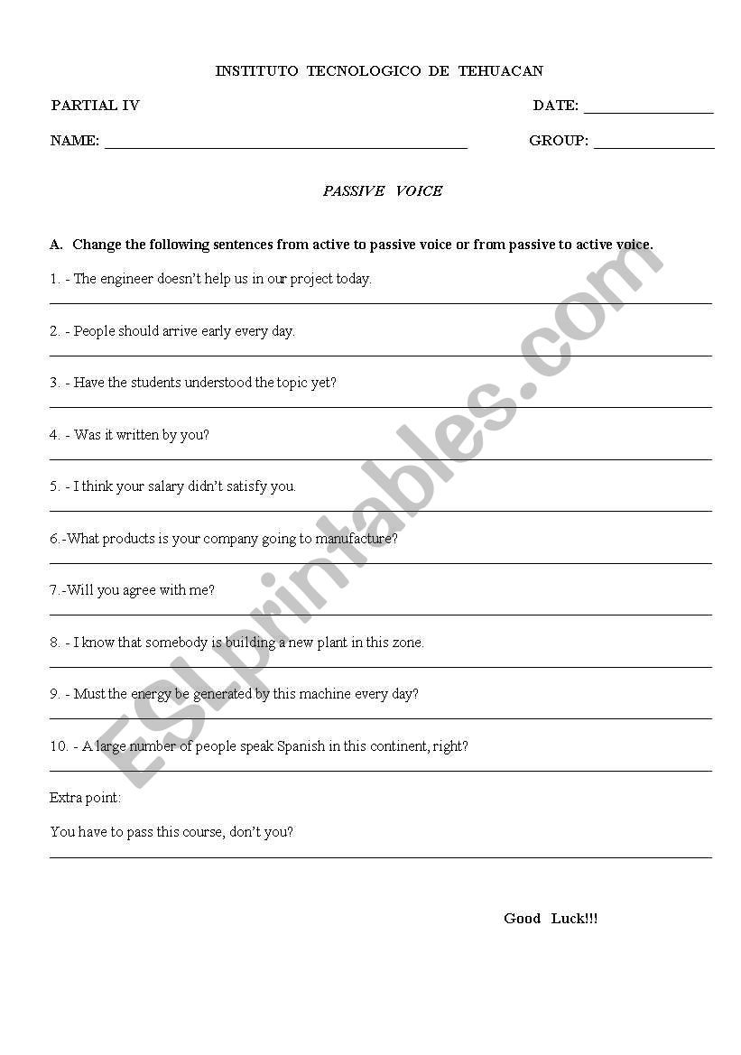 passive voice exam worksheet