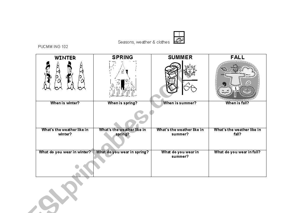 season worksheet