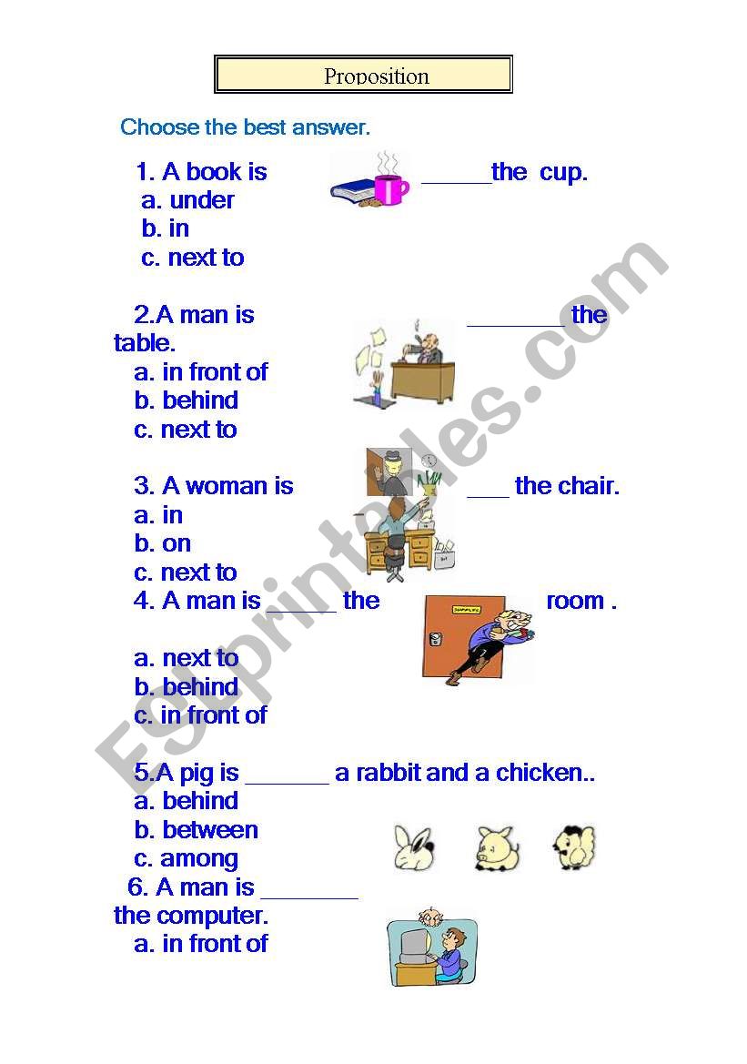 prepositions test worksheet