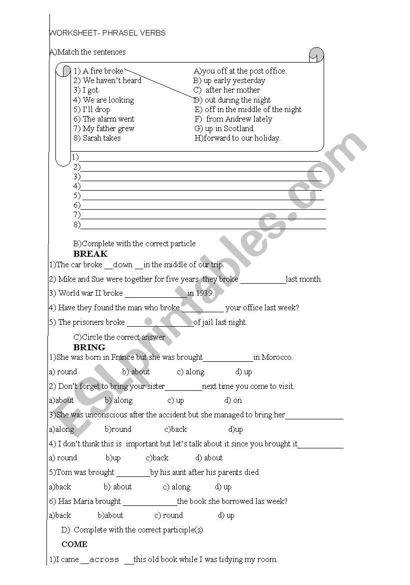 phrasel verbs worksheet