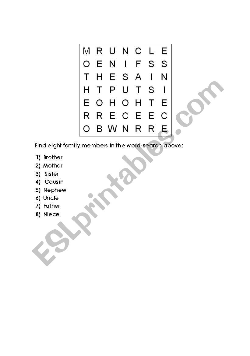 Family Word Search worksheet