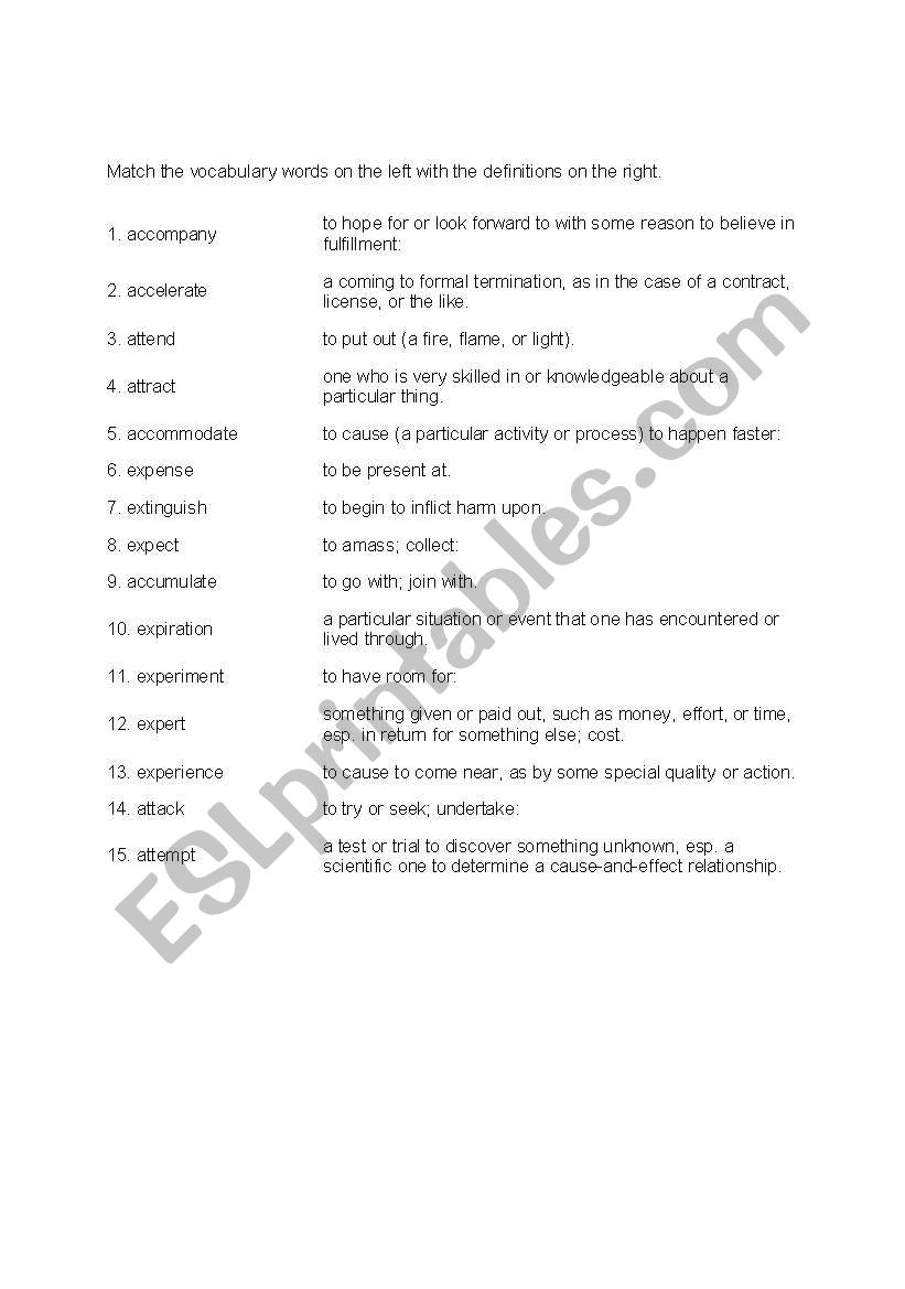Vocabulary worksheet