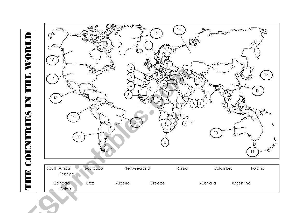 Countries worksheet