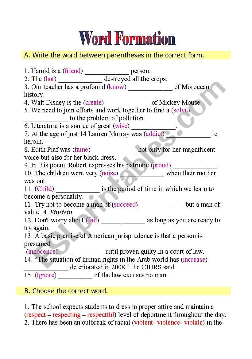 Word Formation worksheet