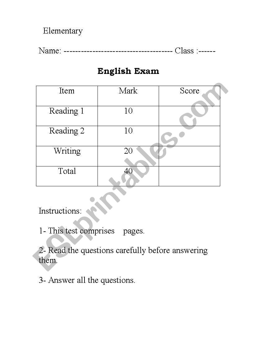 English Exam-Elementary English 