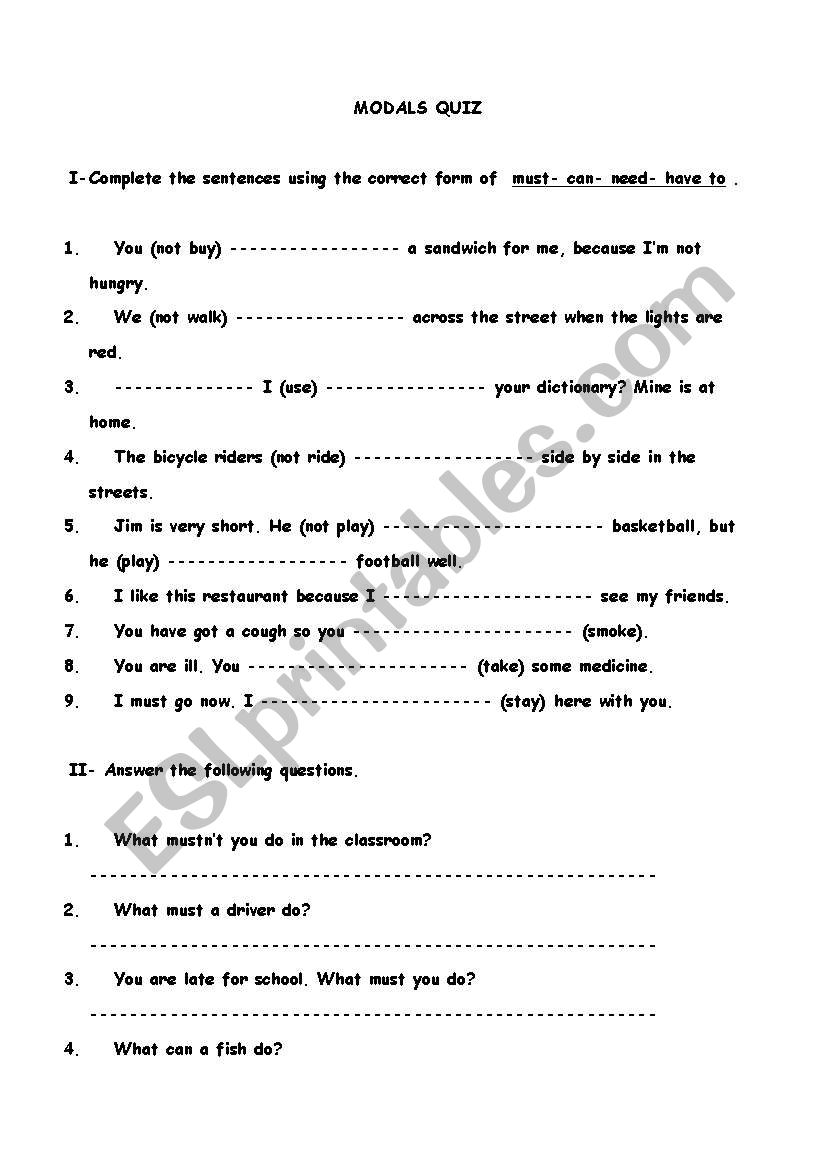 modals worksheet