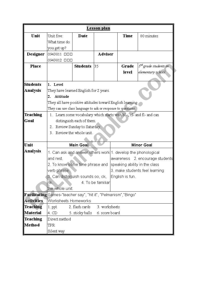 what time do you get up worksheet