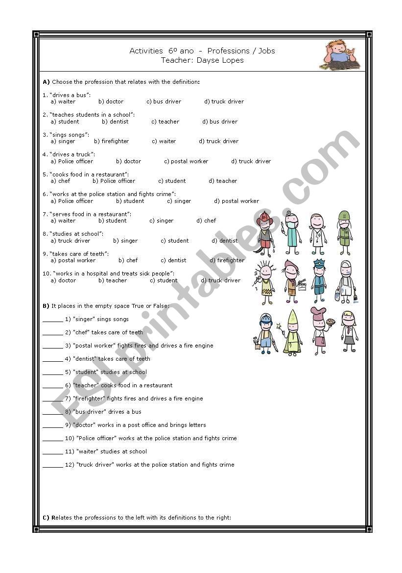 Activities 6Âº ano- Professions/Jobs - ESL worksheet by dayselopes