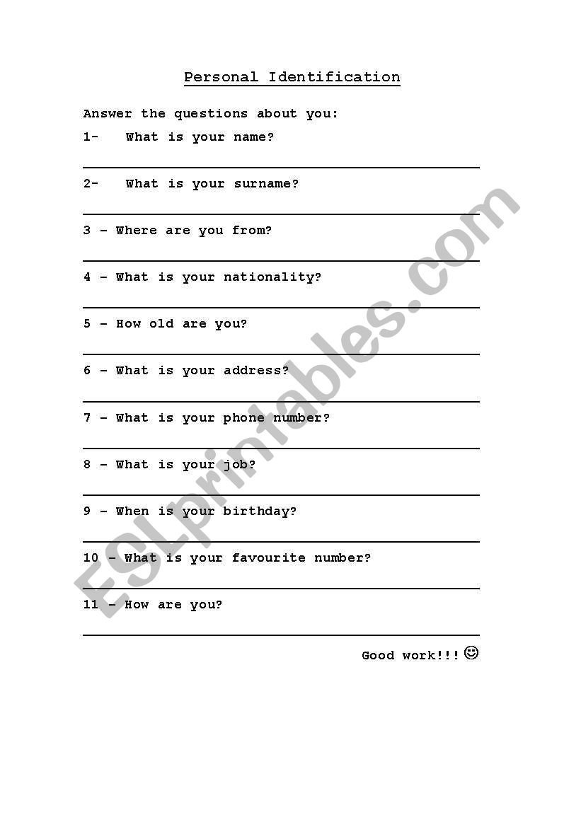 Identification worksheet