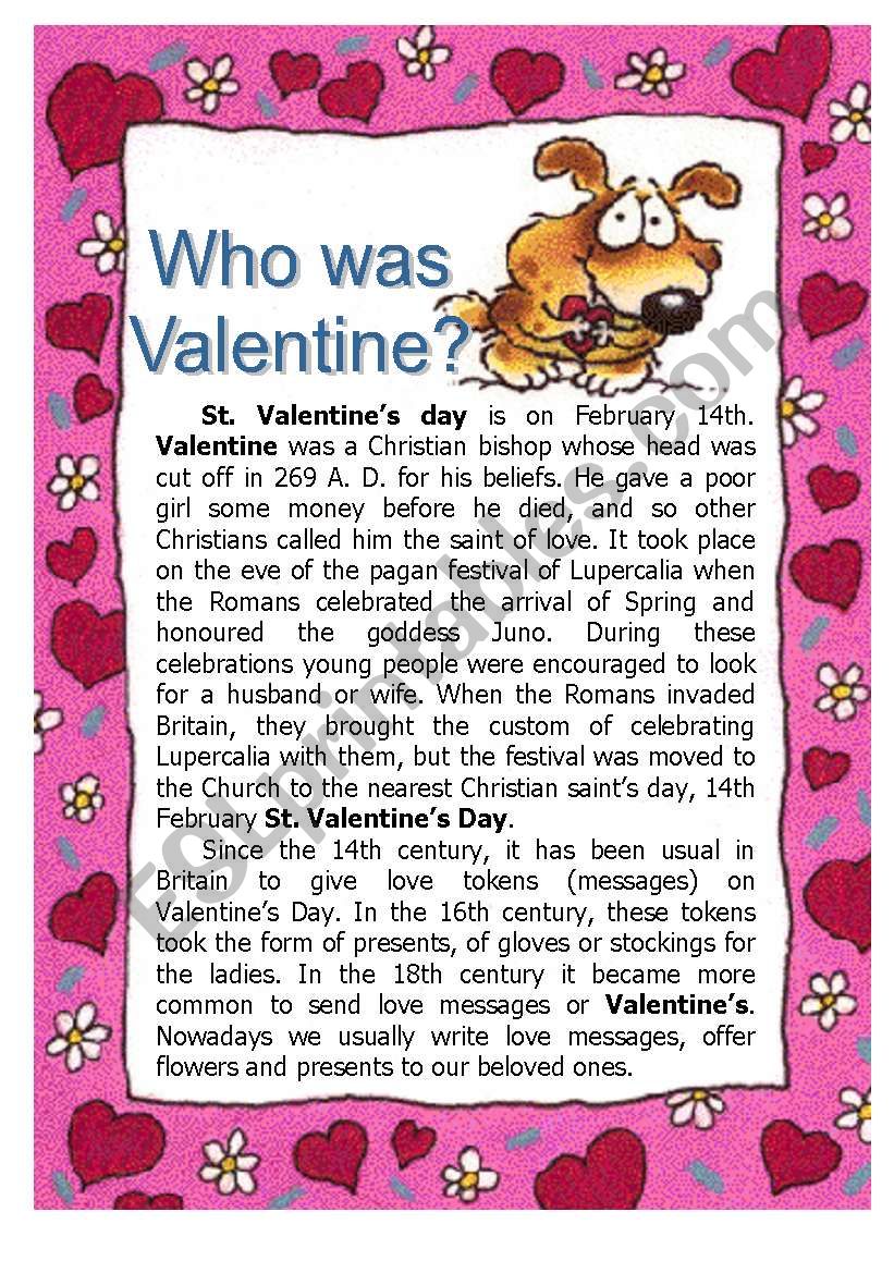 Who was Valentine worksheet