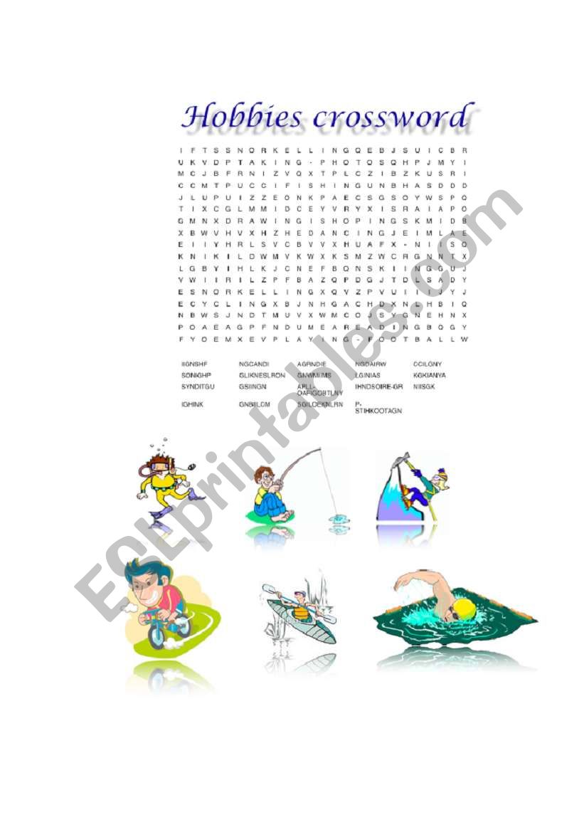 Hobbies Wordsearch worksheet