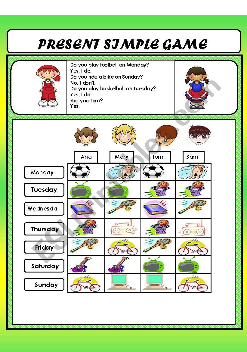 Present Simple Game ESL Worksheet By Jovance