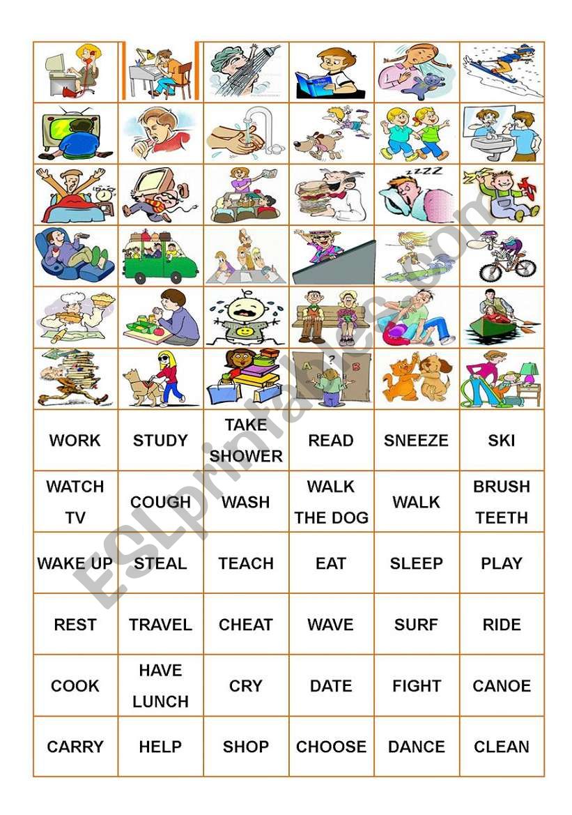 Verbs Memory Game cards ESL Worksheet By Zailda