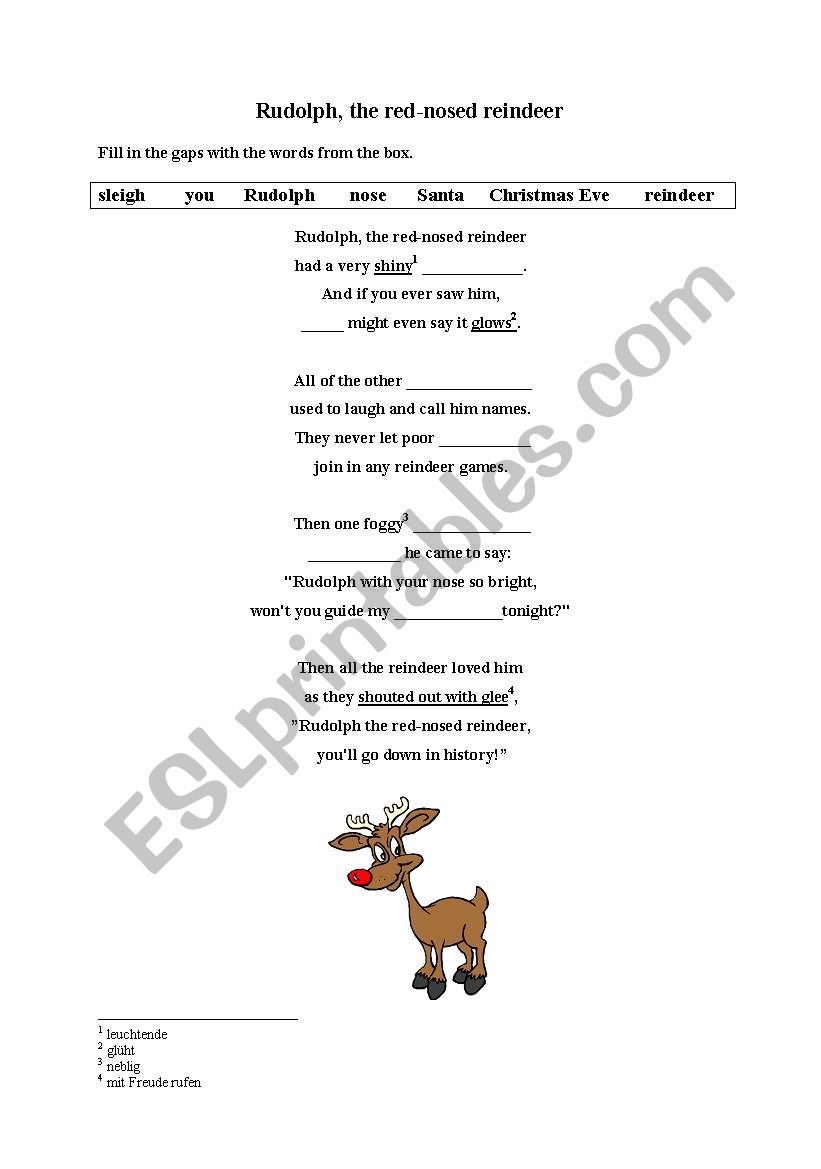 English worksheets: Rudolph, the red nosed reindeer