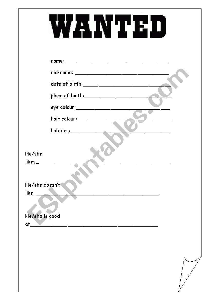 WANTED worksheet