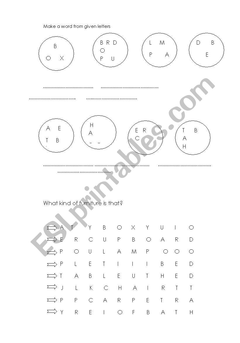 Furnitures and Rooms worksheet