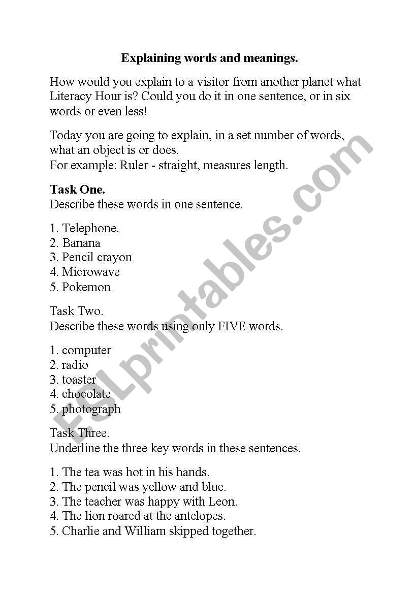 explaing words worksheet