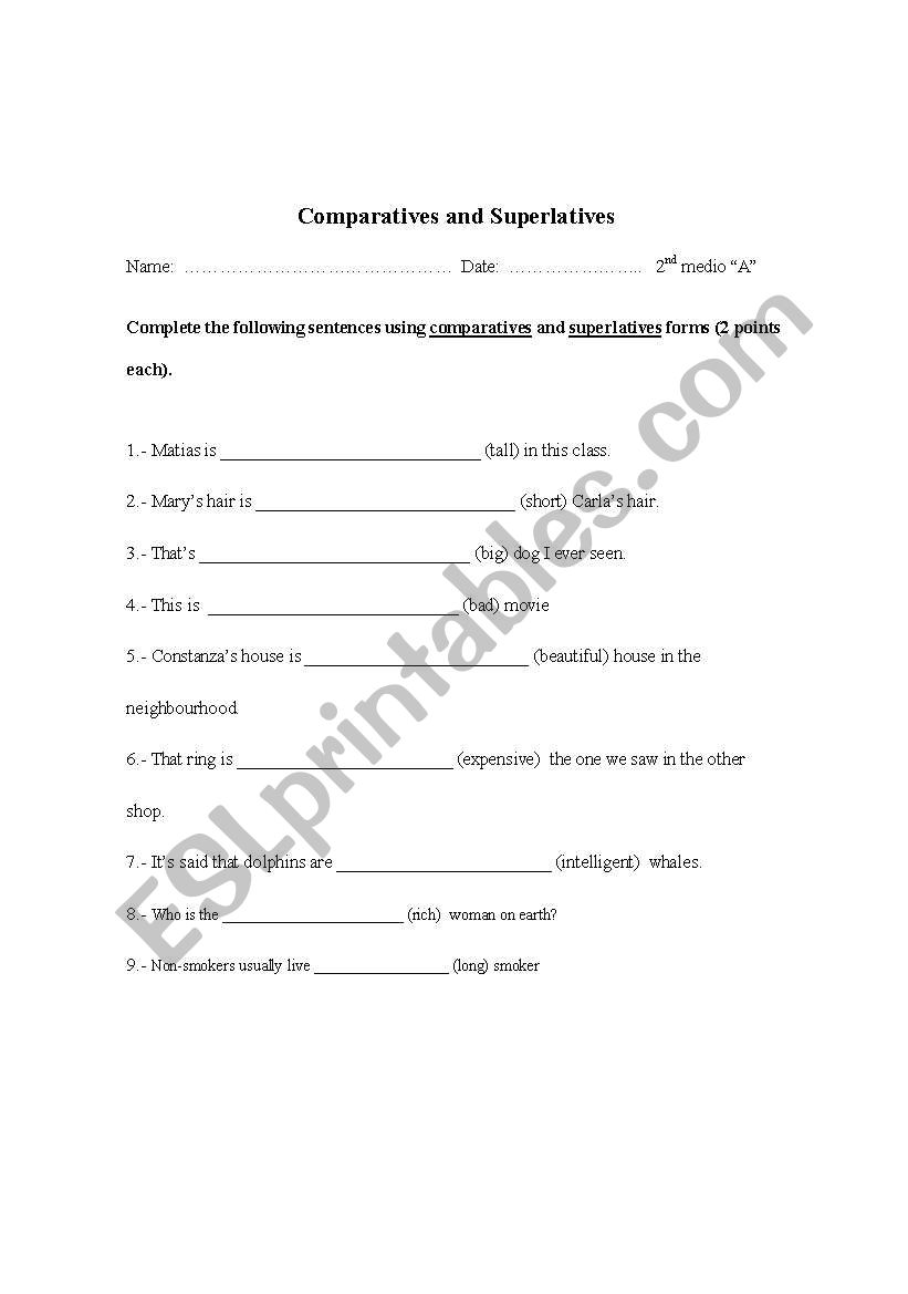 Comparative and superlative exercises