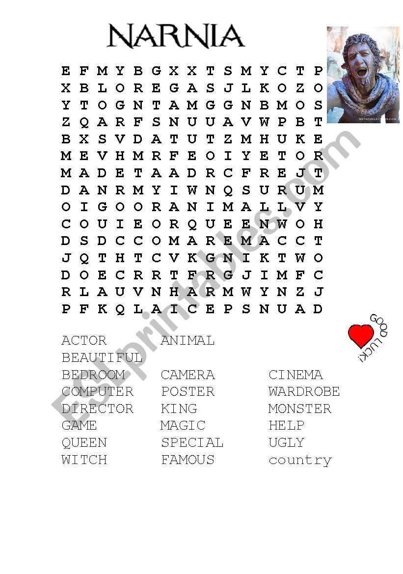 English Worksheets NARNIA WORD SEARCH