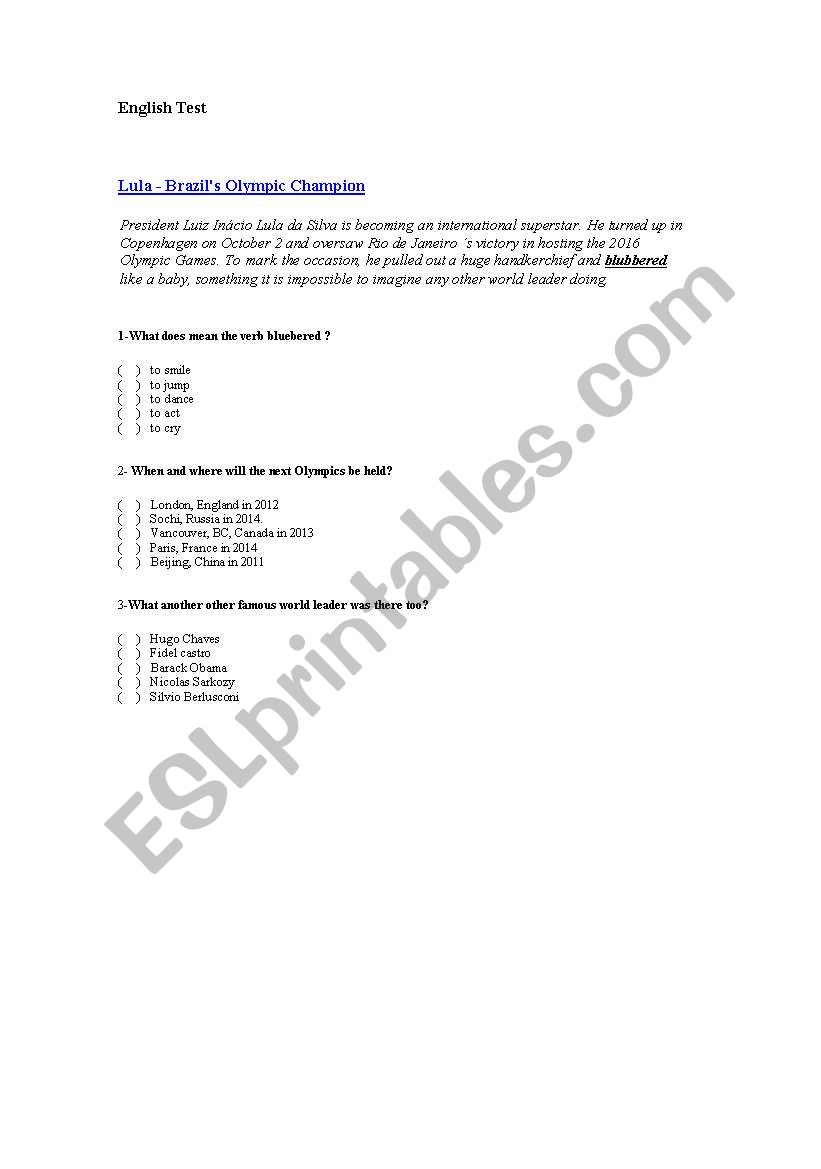 English test worksheet