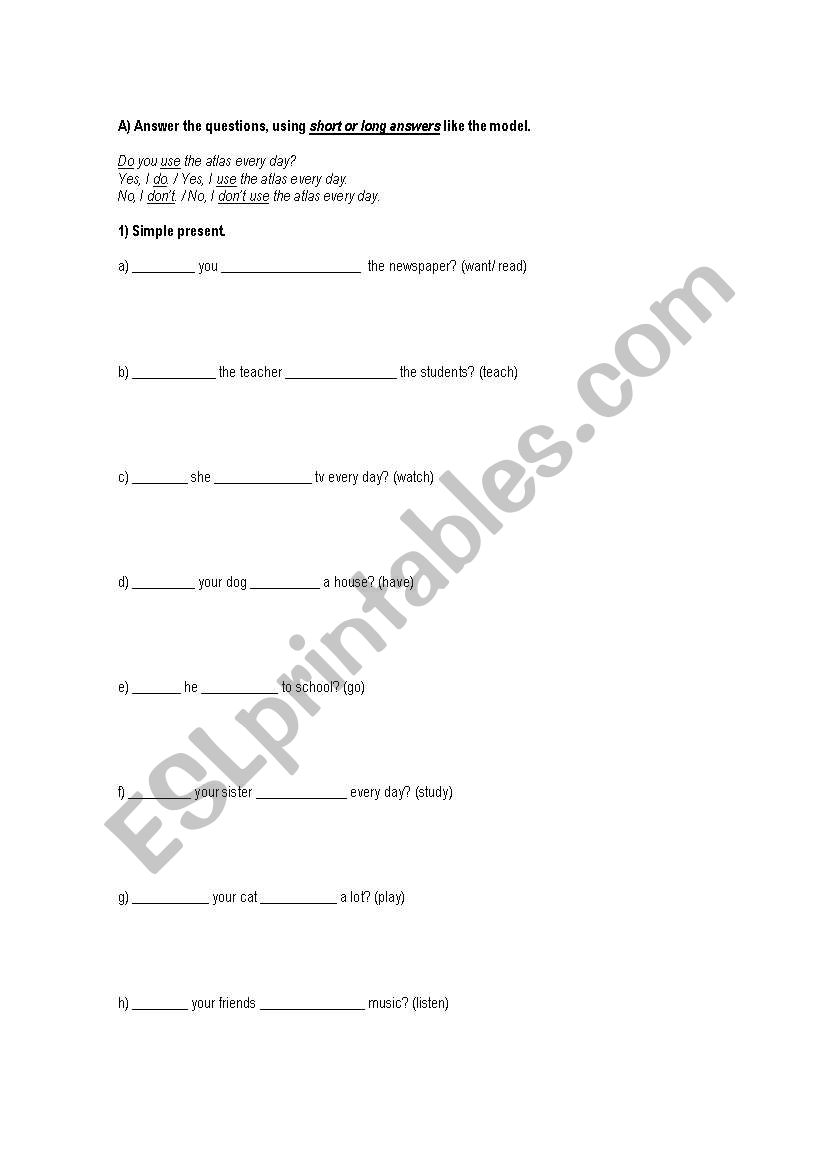 Exercises - Do/does worksheet