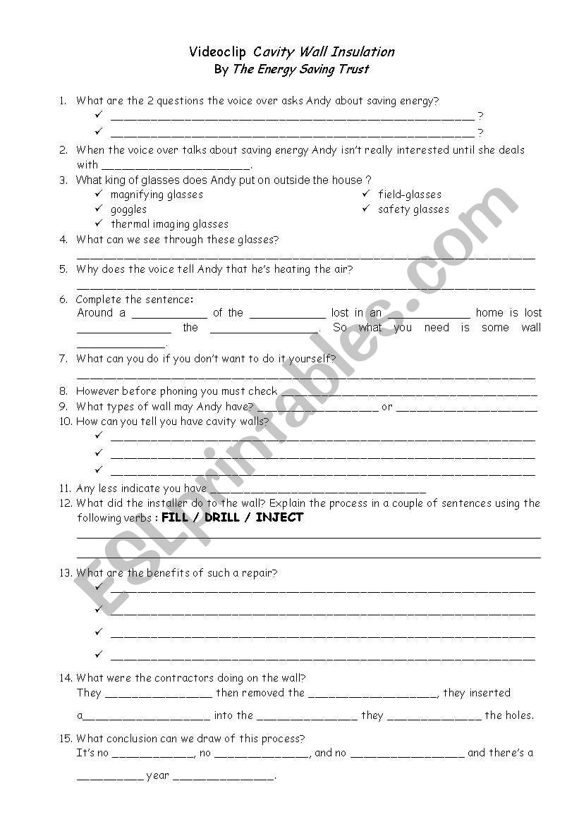 Cavity wall insulation worksheet