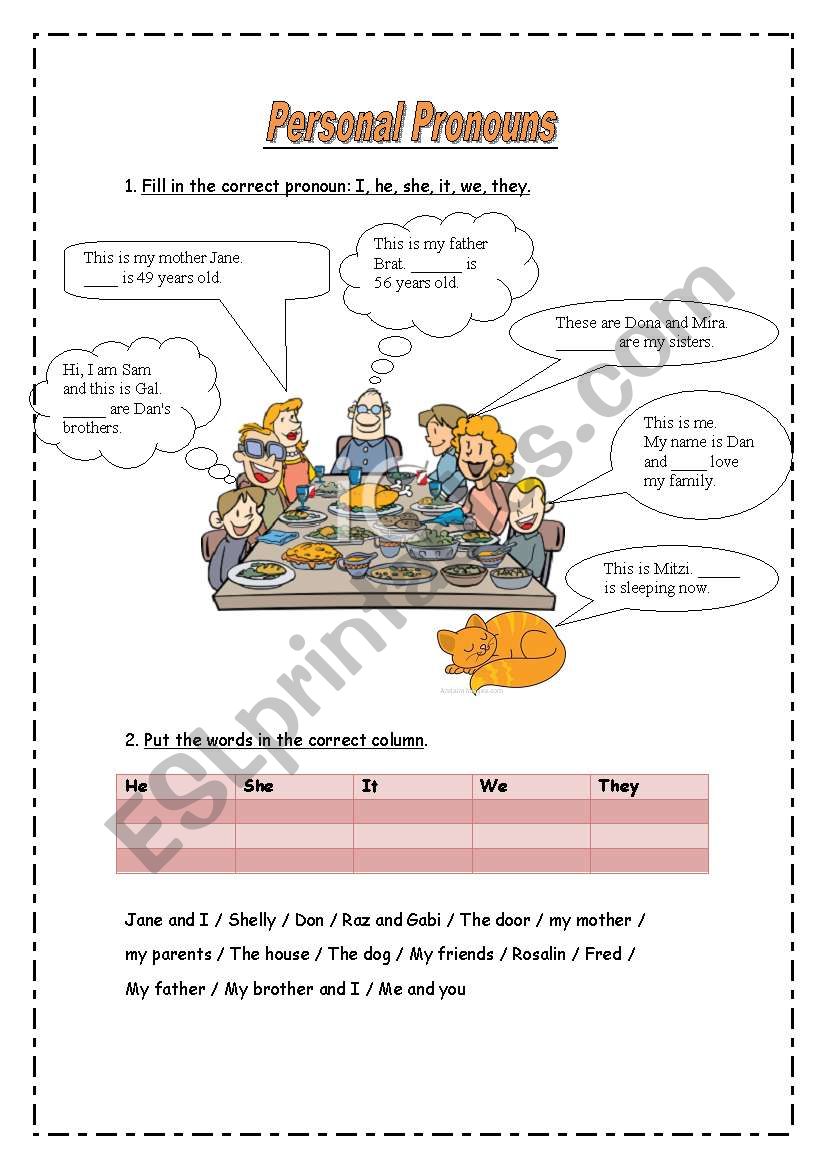 Personal pronouns worksheet