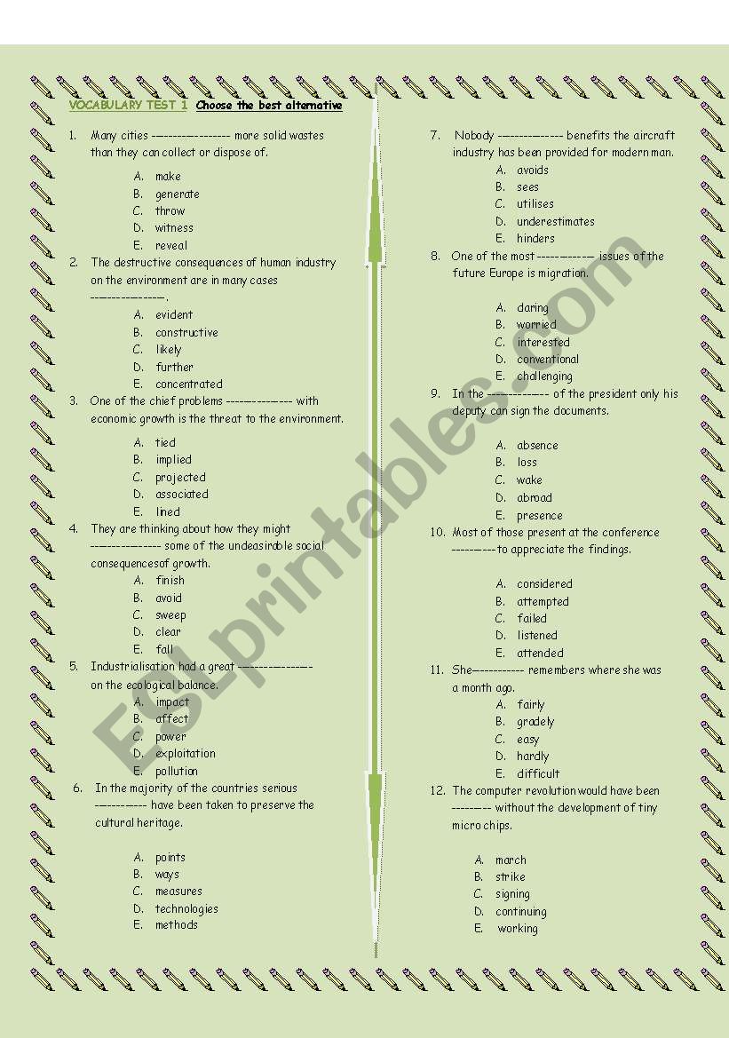 Vocabulary Test 1 worksheet