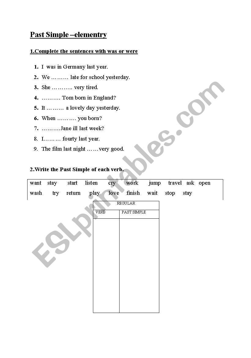 past simple worksheet