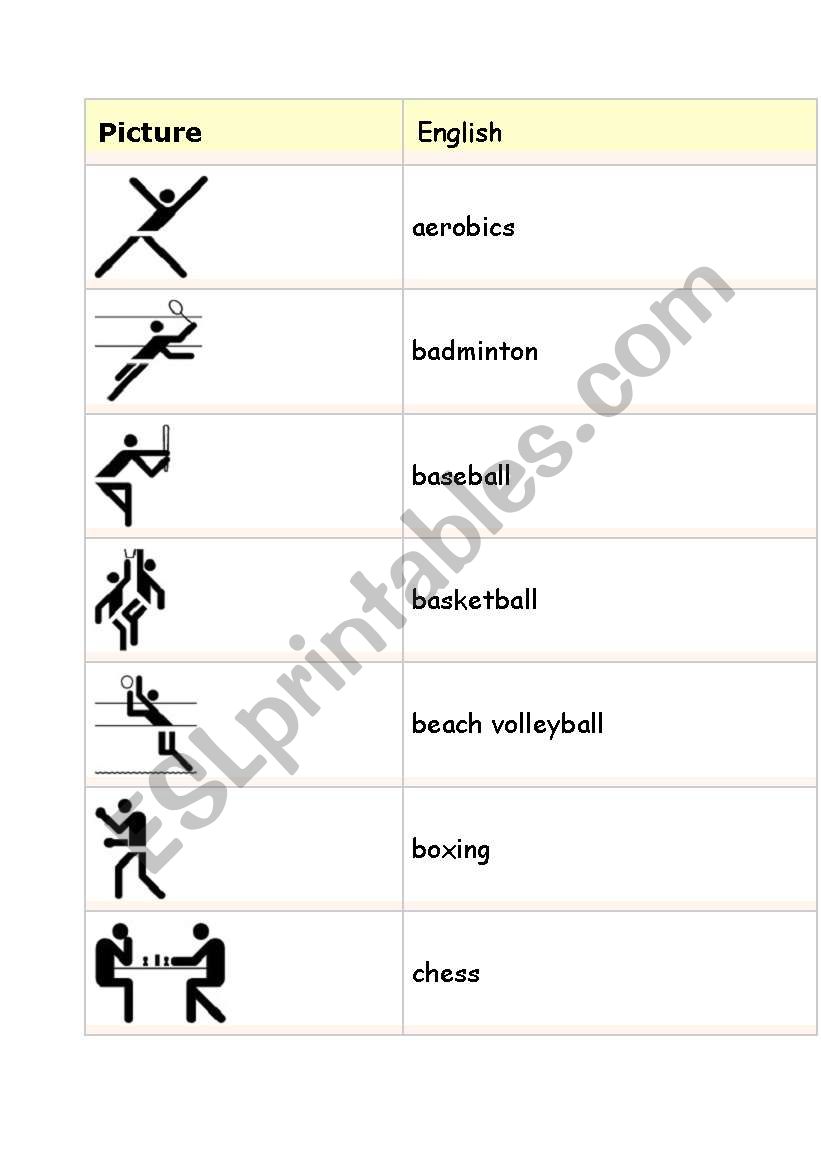 Sports worksheet