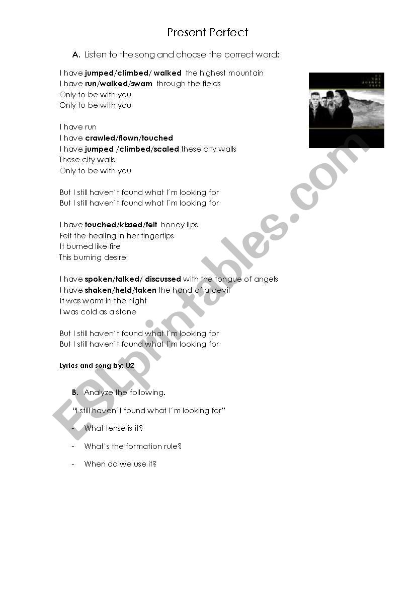 Present Perfect- Song by U2 worksheet
