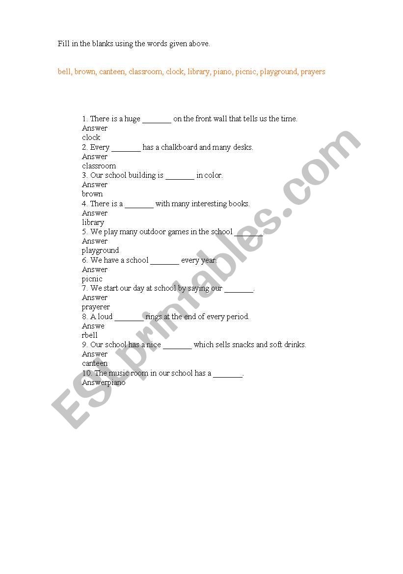 classroom worksheet