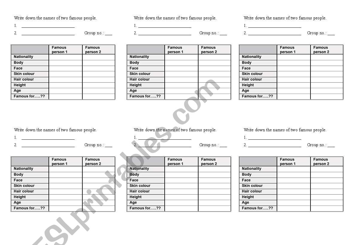 Guessing Famous People - describing peoples particulars