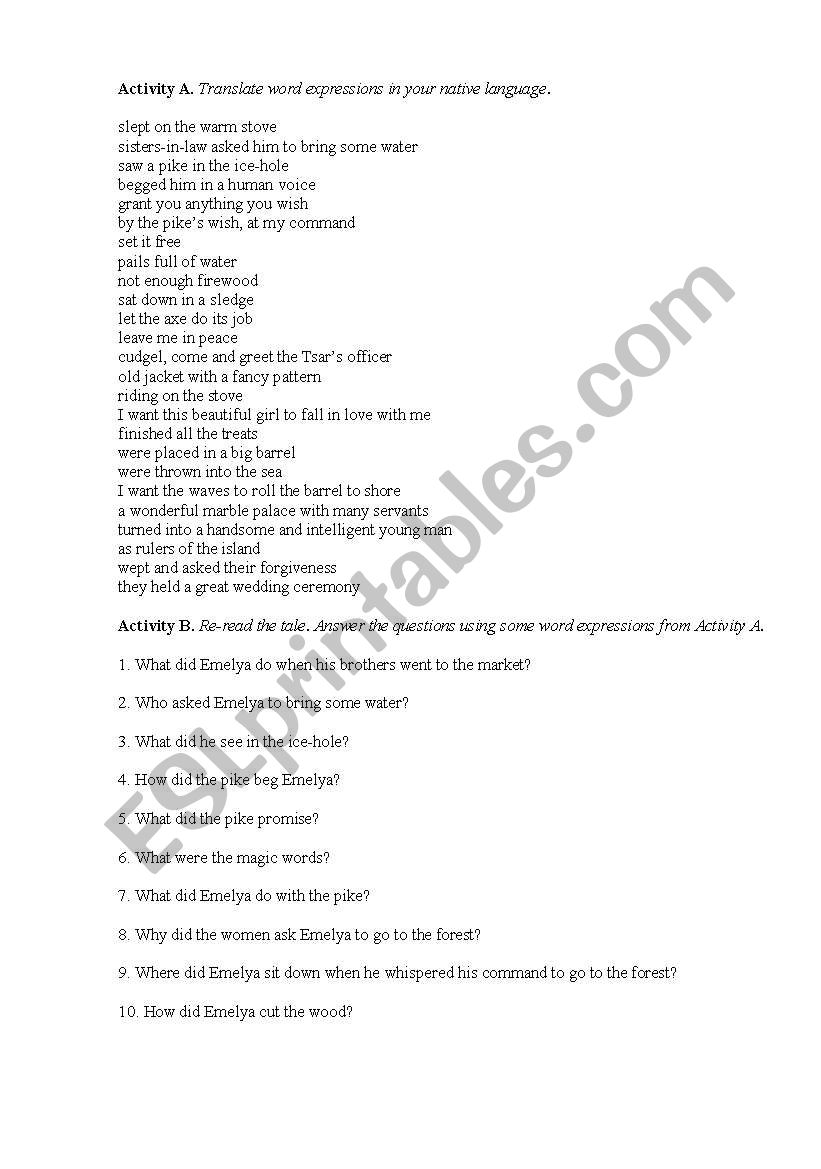 English worksheets: by the pike´s wish